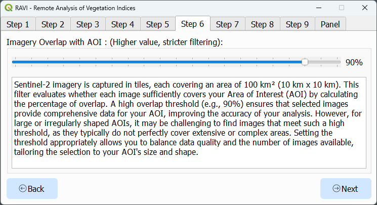 Interface for setting imagery overlap filter