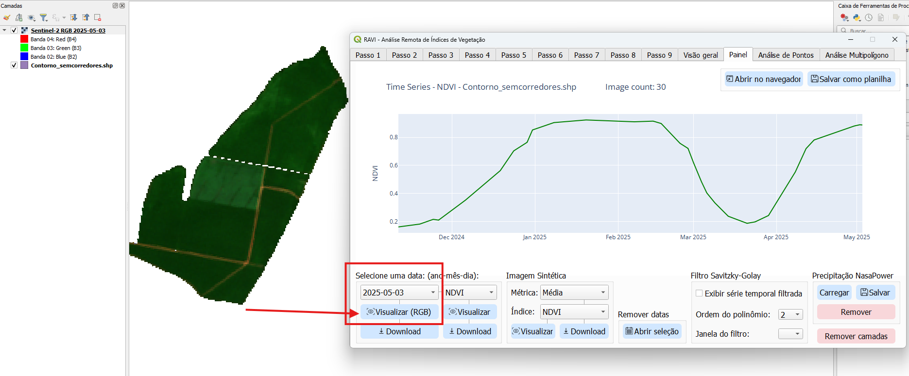 Visualização de camada RGB no QGIS