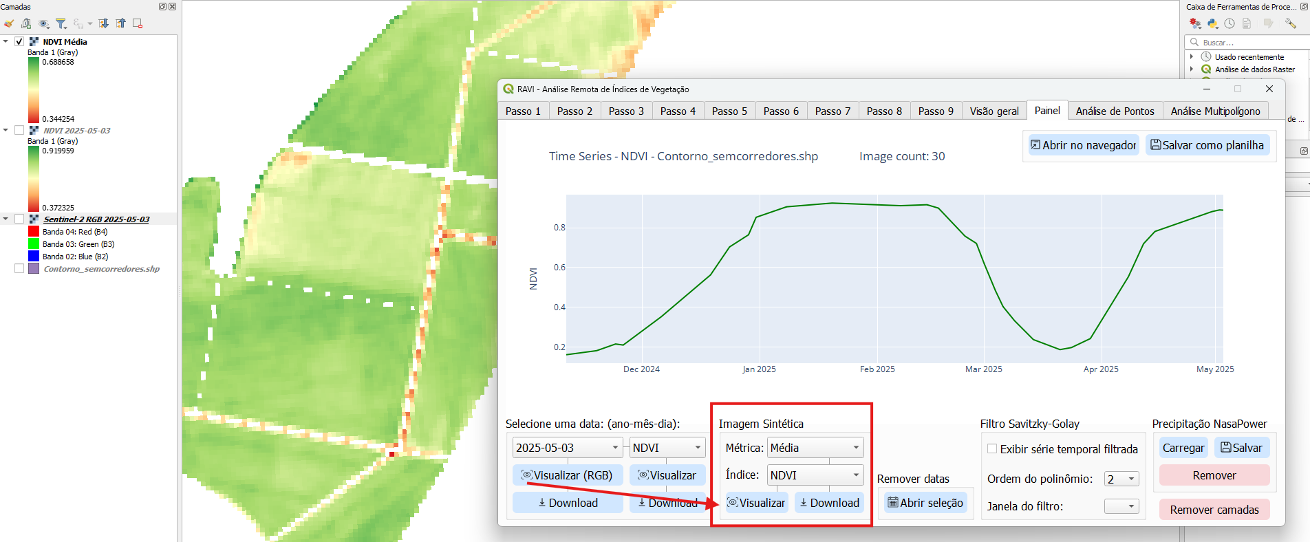 Visualização de camada de índice de vegetação composta